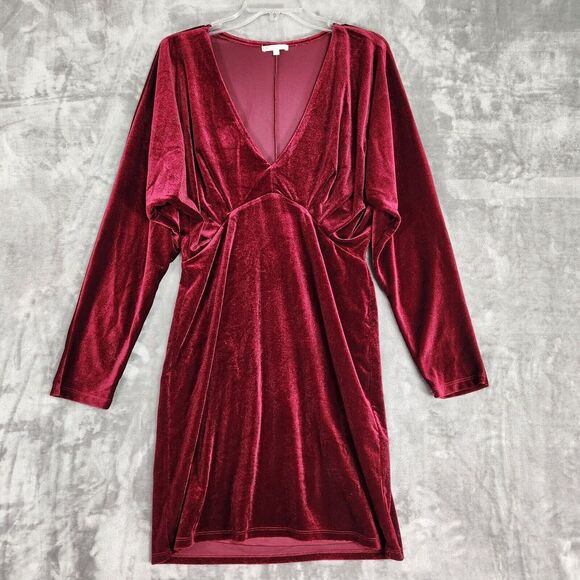 Gianni Bini Dresses & Skirts - Gianni Bini Womens Short Dress L Burgundy Velvet Deep VNeck Dolman Sleeve Goth